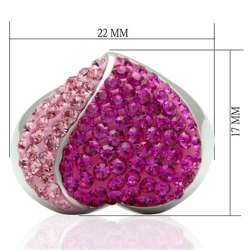 Brass Silver Pink Fuchsia Crystal Pave Heart Dome Cocktail Ring view 3