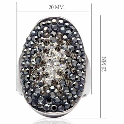 Brass Silver Grey Clear Crystal Gradient Oval Dome Cocktail Ring view 3