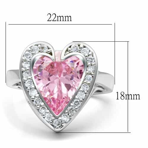Brass Silver Pink CZ Heart Halo Split Shank Ring view 3