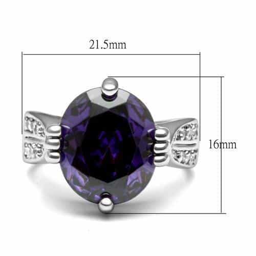 Brass Silver Amethyst Oval Pave Split Shank Solitaire Ring view 3