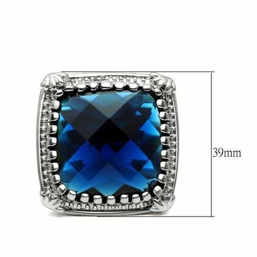Brass Silver Blue Sapphire Square CZ Halo Cocktail Ring view 3