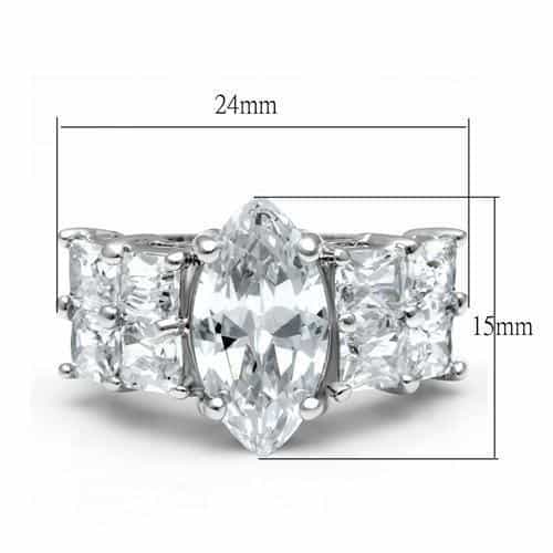 Brass Silver CZ Marquise Triple Cluster Ring view 3