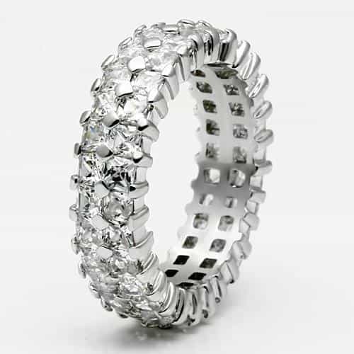 Brass Silver CZ Heart Marquise Double Row Eternity Band Ring view 5