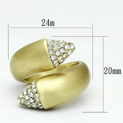 Brass Gold Brushed Crystal Pave Bypass Wrap Cocktail Ring view 3