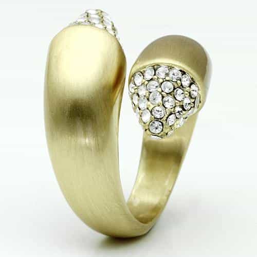 Brass Gold Brushed Crystal Pave Bypass Wrap Cocktail Ring view 5