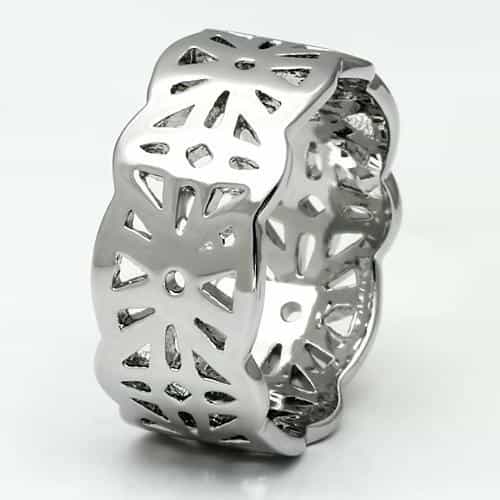 Brass Silver Polished Filigree Cutout Wide Band Ring view 5
