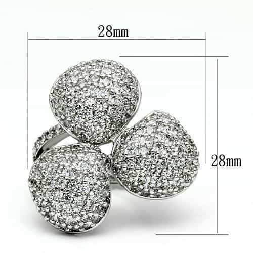 Brass Silver CZ Pave Triple Ball Dome Cocktail Ring view 3