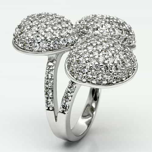Brass Silver CZ Pave Triple Ball Dome Cocktail Ring view 5