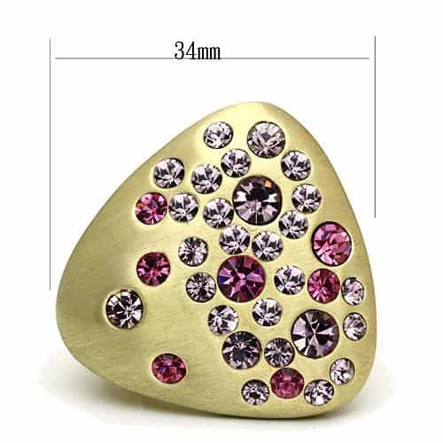Brass Gold Pink Crystal Scattered Bezel Dome Cocktail Ring view 3