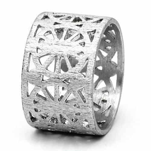 Brass Silver Polished Filigree Cutout Wide Band Ring LO2536 view 5