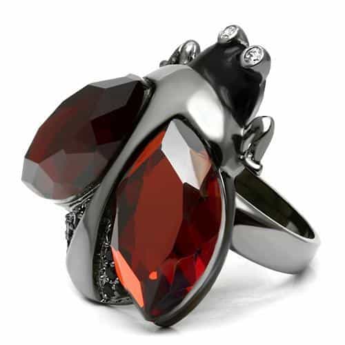Brass Gunmetal Red Garnet Dual Pear CZ Cocktail Ring view 5