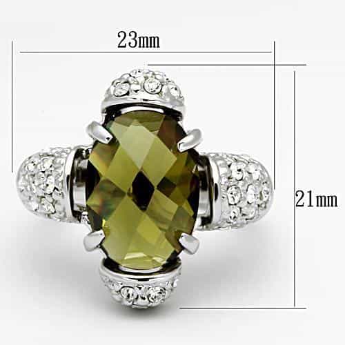 Brass Silver Olive Green CZ Marquise Pave Cocktail Ring view 3