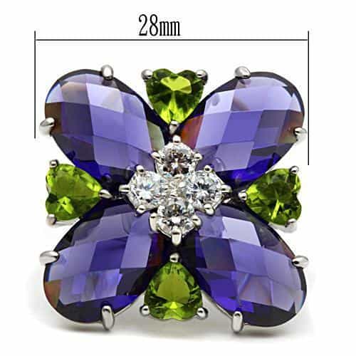 Sterling Silver Purple Blue CZ Green Peridot Flower Cluster Ring view 3
