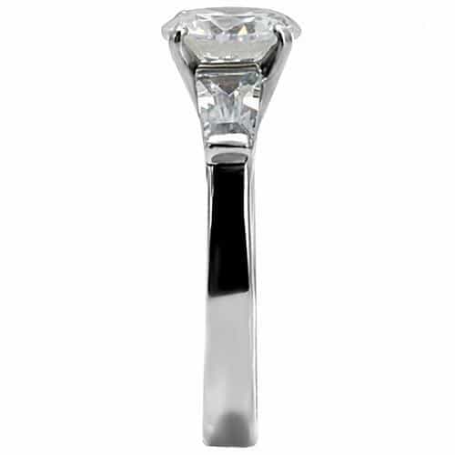 Stainless Steel CZ Round Solitaire Baguette Ring view 9