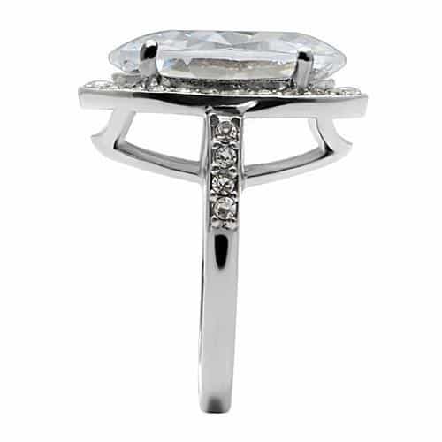 Stainless Steel CZ Oval Oversized Pave Halo Ring view 9