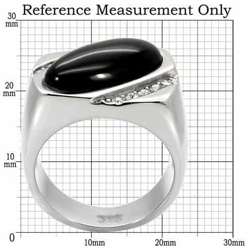 Stainless Steel Black Onyx Oval CZ Accent Ring view 3