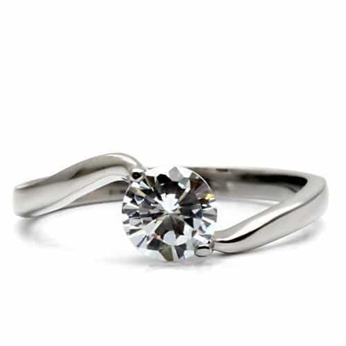 Stainless Steel CZ Tension Set Solitaire Ring view 5