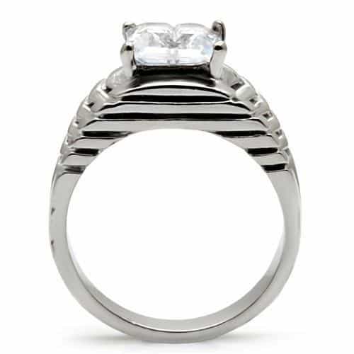 Stainless Steel CZ Princess Cut Ornate Wide Ring view 7