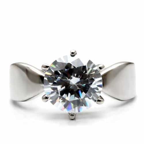 Stainless Steel CZ Round Solitaire Wide Band Ring view 5