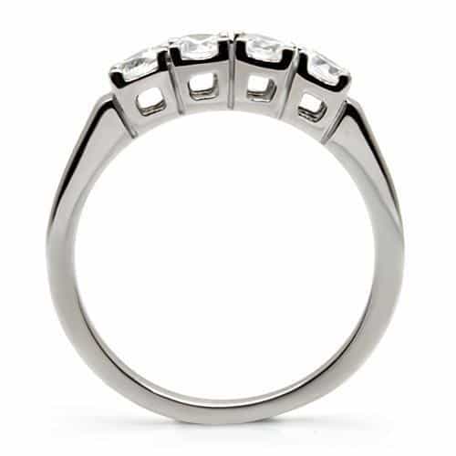 Stainless Steel CZ Round Three Stone Slim Band Ring view 5