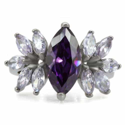 Stainless Steel Amethyst Marquise CZ Cluster Ring view 5