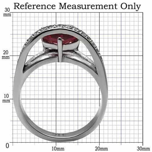 Stainless Steel Red Oval CZ Pave Band Ring view 2