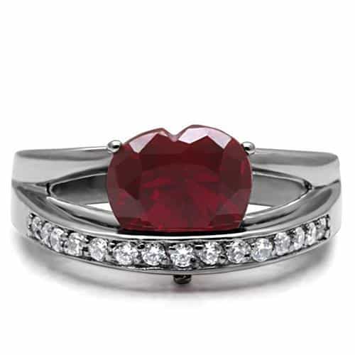 Stainless Steel Red Oval CZ Pave Band Ring view 3