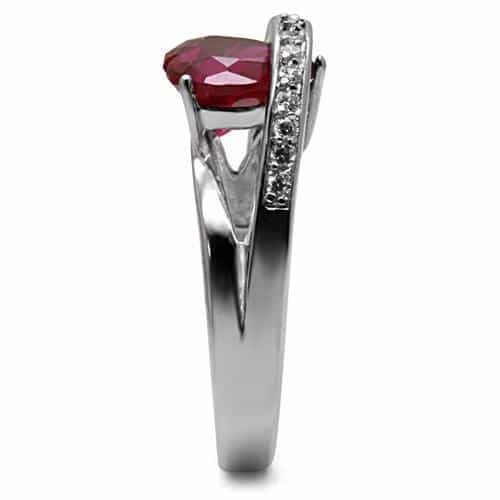 Stainless Steel Red Oval CZ Pave Band Ring view 5