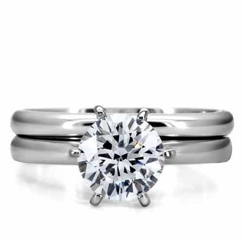 Stainless Steel CZ Round Solitaire Bridal Set Ring view 5