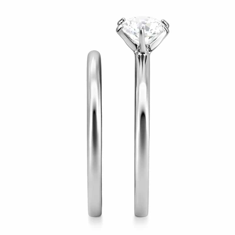 Stainless Steel CZ Round Solitaire Bridal Set Ring view 9