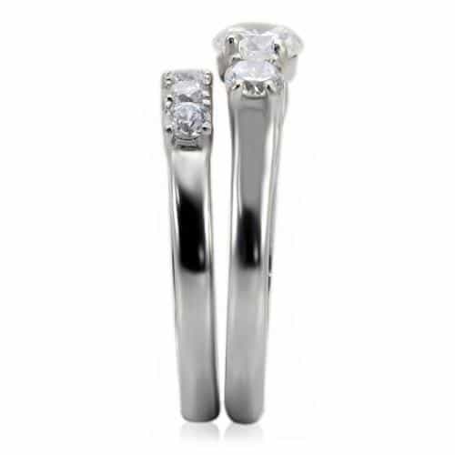 Stainless Steel CZ Flower Cluster Bridal Set Ring view 9