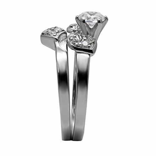 Stainless Steel CZ Petal Cluster Bridal Set Ring view 9
