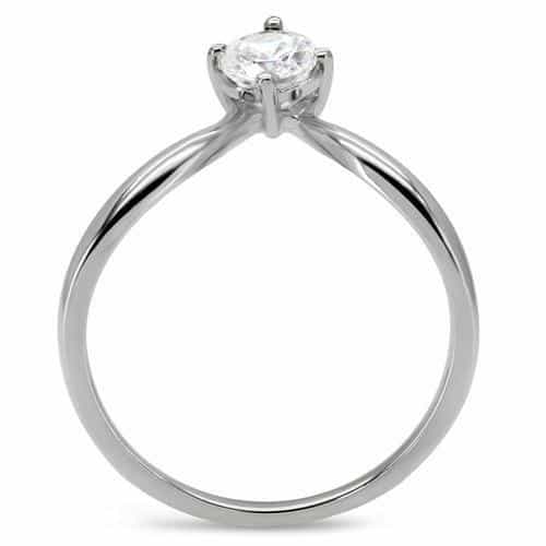 Stainless Steel CZ Round Solitaire Slim Band Ring view 7