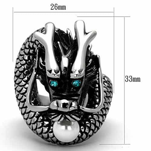 Stainless Steel Black Dragon Pearl Sculpture Ring view 3