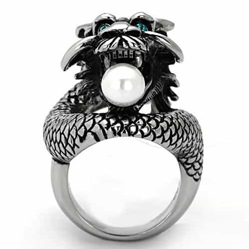 Stainless Steel Black Dragon Pearl Sculpture Ring view 5