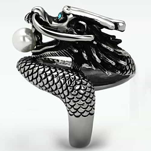 Stainless Steel Black Dragon Pearl Sculpture Ring view 11