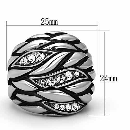 Stainless Steel Antiqued Leaf CZ Channel Dome Ring view 3