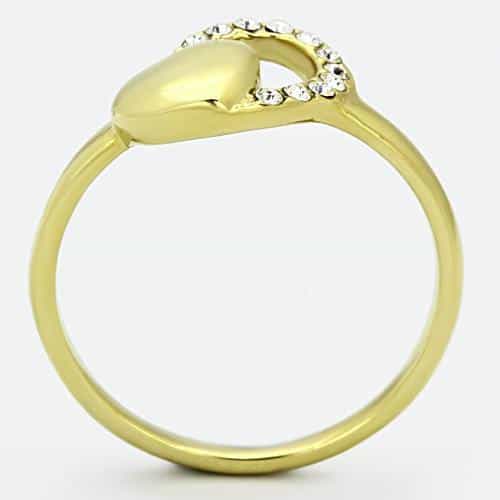 Stainless Steel Gold CZ Heart Pave Accent Ring view 5