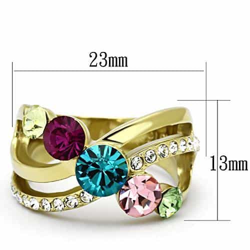 Stainless Steel Gold Multi Color Crystal Open Band Ring view 3