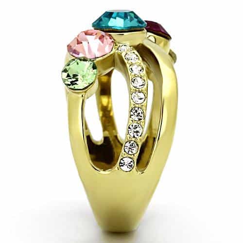 Stainless Steel Gold Multi Color Crystal Open Band Ring view 7