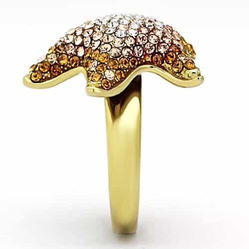 Stainless Steel Gold Multi Color Crystal Starfish Ring view 7