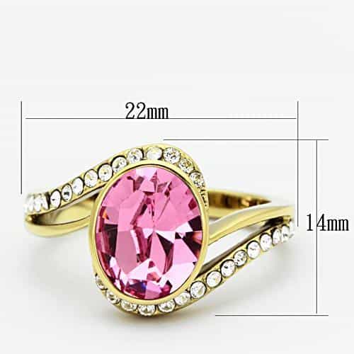 Stainless Steel Gold Pink Oval Crystal Bezel Halo Ring view 3