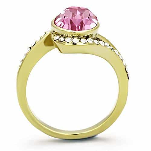 Stainless Steel Gold Pink Oval Crystal Bezel Halo Ring view 5