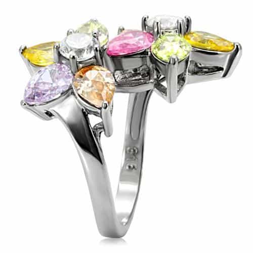 Stainless Steel Rose Gold Multi Color Crystal Flower Cluster Ring view 11