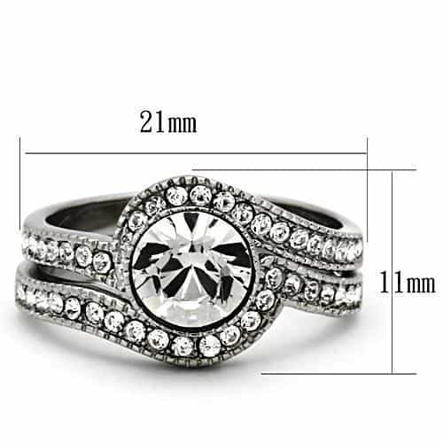 Stainless Steel CZ Round Halo Pave Split Shank Bridal Set Ring view 3