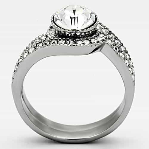 Stainless Steel CZ Round Halo Pave Split Shank Bridal Set Ring view 5
