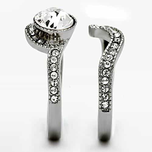 Stainless Steel CZ Round Halo Pave Split Shank Bridal Set Ring view 7