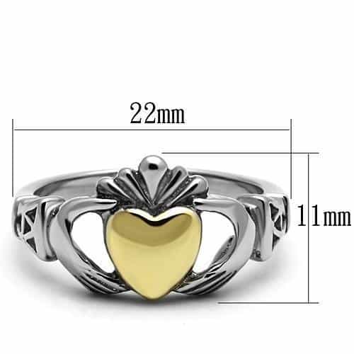 Stainless Steel Gold Heart Claddagh Ring view 3