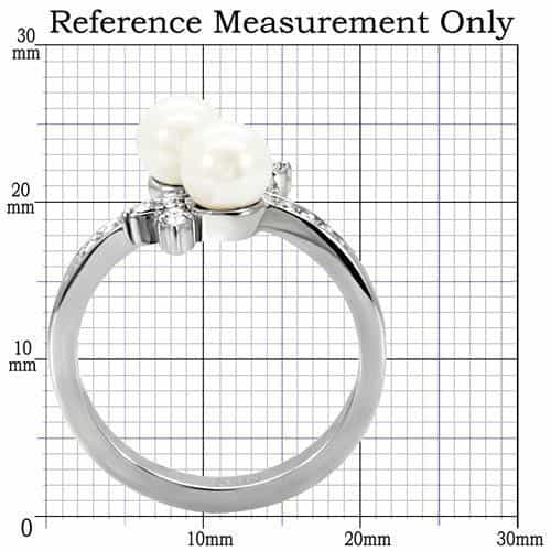 Stainless Steel Double Pearl CZ Floral Bypass Ring view 3