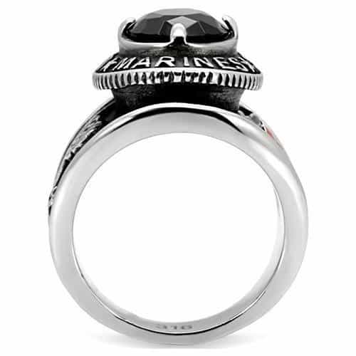 Stainless Steel United States Marines Blue Sapphire Mens Ring view 7
